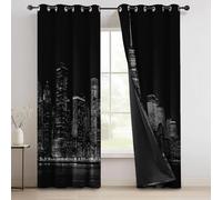 Tende Architettura Della Città Moderna Motivo, Tenda Morbida Termica Isolante per Soggiorno Camera con Occhielli per Camera da Letto e Soggiorno 140L x 260A cm (2 Pannelli), Nero