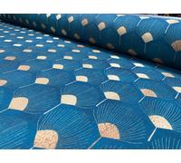 Tende Art Deco GOLDEN Pavone Ventagli Tessuto Damascate Larghezza 280 cm Blu ...