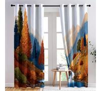 Tende Beige per interni, 140 L x 245 A cm Set di 2 Pezzi di Tende Morbide in Poliestere con Occhielli - Oscuranti Termiche con Motivo Squisito Montagne Fiumi