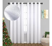 Tende bianche e argento lunghe 240 cm, per soggiorno, 2 pannelli, drappeggio con occhielli, semi-velate, metallizzate, scintillanti, luccicanti, luccicanti, per sala da pranzo, camera da letto, feste