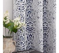 Tende blu indaco lunghe 240 cm per sala da pranzo stile boho invecchiato damascato floreale 50% blocco della luce tende oscuranti stampate per soggiorno scorrevole porta patio lunghezza 244 cm set di
