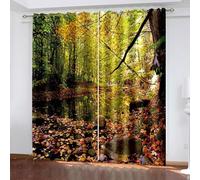 Tende Boemia per Camera da Letto Tenda Bagno Verde Lago e Alberi Paesaggi Poliestere 2 Pannelli 264x160cm