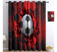 Tende Calcio Astratto Fantasy Motivo Tenda Morbida Termica Isolante per Soggiorno Camera con Occhielli per Camera da Letto e Soggiorno Elegante 70L x 145A cm (2 Pannelli), Rosso Nero