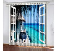 Tende Camera Da Letto Bambini Moderna 2 Pezzi - Tenda Oscurante Termica Isolante 3D Scenario Architettonico Color Mare Marino Motivo Decorazione Da Finestre 270X244cm Tende Oscuranti Soggiorno Moderne