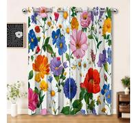 Tende Camera da Letto Oscuranti per interni 2 Pezzi 140L x 175A cm, Campagna Piante Margherite Fiori Tende Termiche Isolanti Moderne per Soggiorno, con Passanti, Colorato