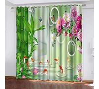 Tende Camera Da Letto Ragazzo 3D Fiori E Farfalle Su Foglie Di Bambù Verdi Tenda Camera Da Letto Bambini 2 Pezzi Coprente Oscuranti Termiche Isolanti 140x160 Cm Soggiorno Moderne Elegante Con Occhie