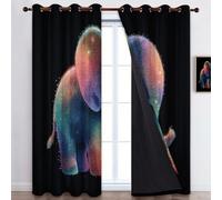 Tende Carino Cartone Animato Arcobaleno Elefantino Oscuranti, Nero Tende Termiche Isolanti con Occhielli per Finestre di Camera da Letto e Soggiorno - 75 x 166 cm (L x A) (2 Pannelli)