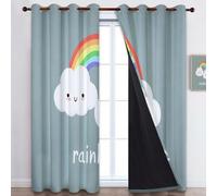 Tende Carino Nuvole Arcobaleno Oscuranti, Grigio-Verde Tende Termiche Isolanti con Occhielli per Finestre di Camera da Letto e Soggiorno - 75 x 166 cm (L x A) (2 Pannelli)