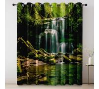 Tende Cascata nella foresta Pietre di muschio Natura Pannelli con Occhielli bambini con Verde Bianco oscurante, per camera e bambini, con protezione termica e isolata 140L x 200A cm (2 Pannelli)
