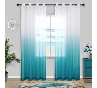 Tende color foglia di tè, lunghezza 213 cm, per camera da letto, set di 2 pannelli, sfumate blu acqua, turchese, con occhielli, tende trasparenti per finestra, da spiaggia, per soggiorno, sala da