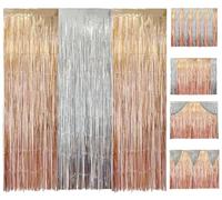 Tende con frange extra larghe in lamina oro rosa e argento, 3 x 2 m, decorazioni per compleanni, decorazioni metallizzate, sfondo per cabina fotografica per feste, matrimoni, fidanzamenti, addio al