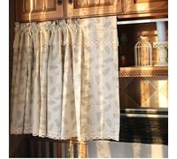 Tende corte da cucina, tende da cucina eleganti beige verde semi oscuranti in cotone con motivo a foglie con tende in pizzo 1 pannello tasca per asta 140 x 71 cm (larghezza x lunghezza)