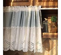 Tende corte per finestra della cucina, tende da cucina in stile rustico blu bianco semi oscurante in cotone ricamato fiori strisce tende in pizzo 1 pannello tasca per asta 130 cm di larghezza x 124 cm