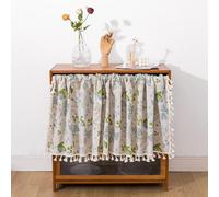 Tende corte per finestre camera da letto, tende per soggiorno eleganti beige blu verde semi oscuranti cotone lino rami albero foglie modello con nappe tende 1 pannello passacavo 132 "W x 45,7 cm L