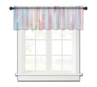Tende Corte Per Finestre Tende for finestra piccola a strisce arcobaleno Candy Tulle corta trasparente Camera da letto Soggiorno Decorazione for la casa in voile per Windows(LXM02264,137W x 45H(cm))