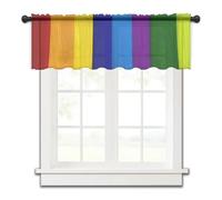 Tende Corte Per Finestre Tende for finestra piccola a strisce arcobaleno Candy Tulle corta trasparente Camera da letto Soggiorno Decorazione for la casa in voile per Windows(ENY00975,107W x 30H(cm))
