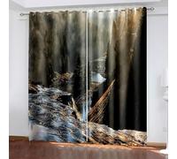 Tende Cucina Porta Scorrevole Tende Casale Nero Grigio Lago e Alberi Paesaggi Poliestere 2 Pannelli 213,4 x 228,6 cm