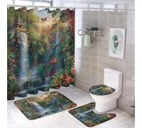 Tende da a rustiche a cascata con, set da 4 pezzi per il bagno, tende da a con farfalle floreali e antiche architetture astratte vintage con tappeti (12 ganci)