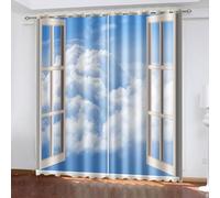 Tende da bagno per uomo, tende oscuranti per camera da letto, finestra bianca e blu, nuvole bianche, in poliestere, 2 pannelli, 172,7 x 213,4 cm