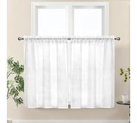 Tende da caffè, 2 pannelli per piccole finestre, bagno, cucina, tende corte traslucide per camera da letto, soggiorno, cantina, colore bianco, 65 x 90 cm