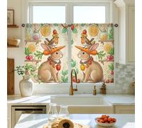 Tende da cucina a forma di coniglio, fantasiose tende rustiche con uccelli e ortaggi primaverili marroni per finestra della cucina sopra il lavello 71 x 99 cm
