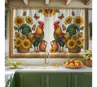 Tende da cucina a forma di gallo, rustiche con girasole e farfalle, filtrano la luce gialla, tende da cucina per finestra sopra il lavandino, 106 x 114 cm