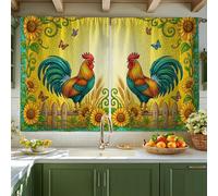 Tende da cucina a forma di gallo, rustiche con girasole e farfalle, filtrano la luce gialla, tende da cucina per finestra sopra il lavandino, 106 x 114 cm