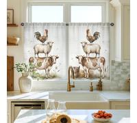 Tende da cucina a forma di gallo, rustiche mucche, pecore, estive, marroni, per finestra della cucina, sopra il lavandino, 71 x 99 cm
