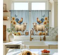 Tende da cucina a forma di gallo, rustiche pecore girasole autunnali blu, tende a pannelli con tasca per asta, decorazione per finestra, per sala da pranzo, angolo colazione, zona lavandino, 71 x 99