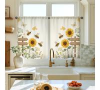 Tende da cucina a forma di girasole, rustiche con api e farfalle, colore giallo, tende con motivo estivo per piccoli camper, finestra stretta, 66 x 91 cm