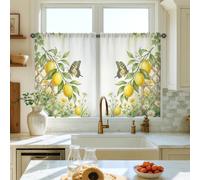 Tende da cucina a forma di limone, rustiche con fiori e farfalle, estive, colore giallo, trattamento per finestre piccole e camper, finestra stretta, 71 x 99 cm