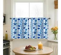 Tende da cucina a forma di stella marina, tende corte estive estive con cuori e conchiglie estive blu per finestre, decorazione per finestra, sala da pranzo, angolo colazione, zona lavandino, 61 x 66