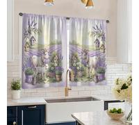 Tende da cucina a più livelli, stile rustico con capra, lavanda e casetta per gli uccelli, set di tende da cucina a più livelli per finestre sopra il lavandino, 66 x 114 cm