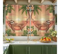 Tende da cucina con bradipo, amaca tropicale giocosa con palme, tende estive arancioni per piccole finestre, decorazione per lavello, sala da pranzo, bagno, 106 x 114 cm