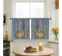 Tende da cucina con cervi, rustiche e frutti autunnali, tende da cucina blu per finestre per piccoli camper e lavandini, strette, 66 x 76 cm