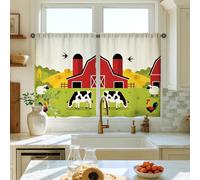 Tende da cucina con fienile, rustiche, mucche, pecore, estive, rosse, tende a pannelli con tasca per asta, decorazione per finestra, per sala da pranzo, angolo colazione, zona lavandino, 71 x 99 cm