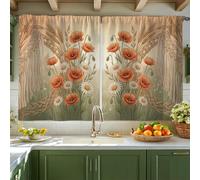 Tende da cucina con papaveri, stile botanico, rustico, crisantemo grano estate rosso tende corte per finestra per piccoli camper lavandino finestra stretta 106 x 114 cm