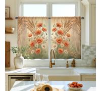 Tende da cucina con papaveri, stile botanico rustico crisantemo grano rosso estate tende corte per finestra della cucina sopra il lavandino 71 x 99 cm