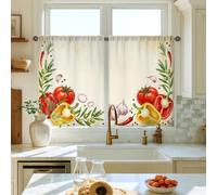 Tende da cucina con pomodori, rustiche, peperoni, aglio, raccolto rosso, tende da cucina per finestra per lavanderia, lavandino, corridoio, appartamento, decorazione per finestre, 71 x 99 cm