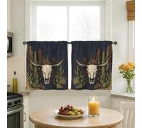 Tende da cucina con teschio, stile rustico occidentale con cactus deserto, blu scuro, tende per finestre piccole per finestra della cucina sopra il lavello 61 x 66 cm
