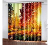 Tende da cucina in stile bohémien, decorazione per finestra, colore giallo e arancione, paesaggio autunnale, in poliestere, 2 pannelli, 426,7 x 243,8 cm