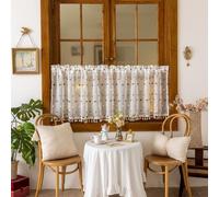 Tende da cucina lunghe 45,7 cm, beige kaki, jacquard a pois