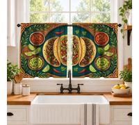 Tende da cucina messicane Tacos a tema cibo fantasioso 66 x 76,2 cm | Ciotole per salsa e guacamole, spicchi di lime, decorazione da cucina fantasiosa, trattamento per finestre del lavandino