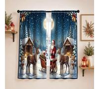 Tende da cucina natalizie con Babbo Natale e renna, 106 x 114 cm | Scena della foresta innevata, renne e pupazzi di neve, decorazione per cucina per le vacanze, estetica della cabina invernale