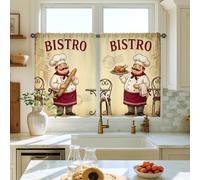 Tende da cucina per chef, rustiche francesi, bistrot pane, senza panna, tende a pannelli con tasca per asta, tende da cucina sopra il lavandino, 66 x 91 cm