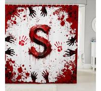 Tende da doccia a forma di lettera S, con stampa di mani e sangue, impermeabili, a tema Halloween, con 12 ganci, adatte per vasca da bagno, decorazione per la camera dei bambini, ragazzi e ragazze