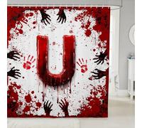 Tende da doccia a forma di lettera U, colore rosso, con stampa di mani e sangue, impermeabili, a tema Halloween, con 12 ganci, adatte per vasca da bagno, decorazione per la camera dei bambini, ragazzi