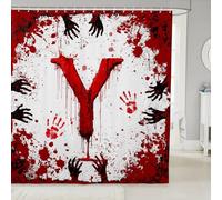 Tende da doccia a forma di lettera Y, colore rosso, con stampa di mani e sangue, impermeabili, a tema Halloween, con 12 ganci, adatte per vasca da bagno, decorazione per la camera dei bambini, ragazzi