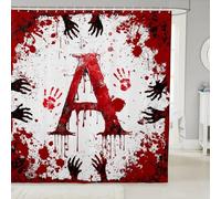 Tende da doccia con lettera A rossa e stampa di mani di sangue acquerello, tende da bagno impermeabili a tema Halloween, con 12 ganci, adatte per vasca da bagno, decorazione per la stanza dei bambini