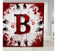 Tende da doccia con lettera B rossa e stampa di mani di sangue acquerello, tende da bagno impermeabili a tema Halloween, con 12 ganci, adatte per vasca da bagno, decorazione per la stanza dei bambini